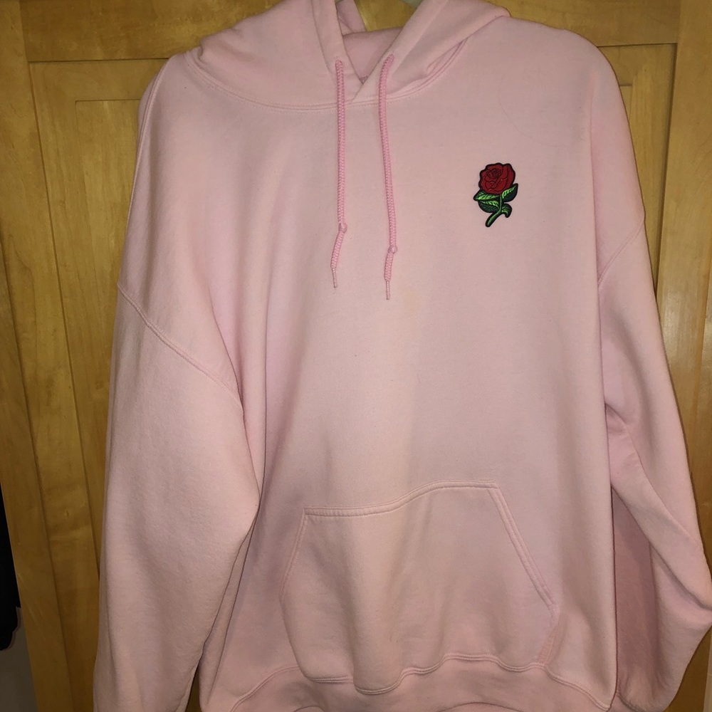 Light pink hoodie with rose patch